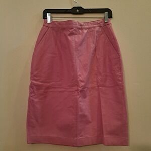 Vintage Pink Leather Pencil Skirt High Waisted‎ Midi with Pockets Waist 30"